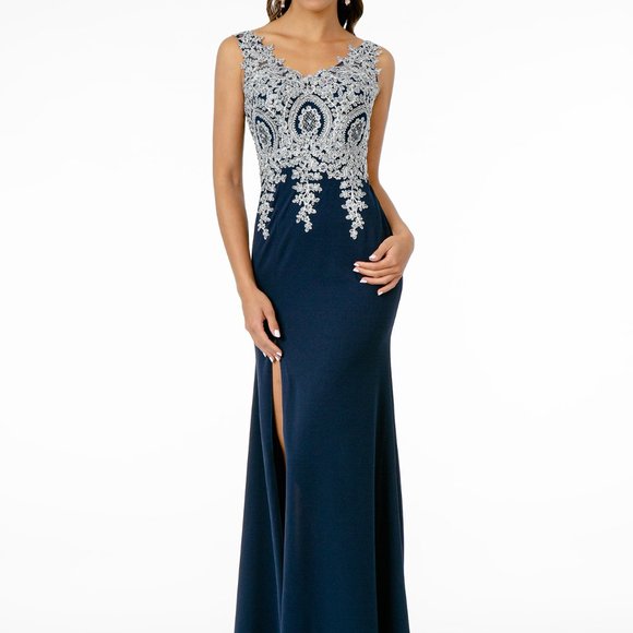 V-Neck Lace Mermaid Leg Slit Dress GSGL1839